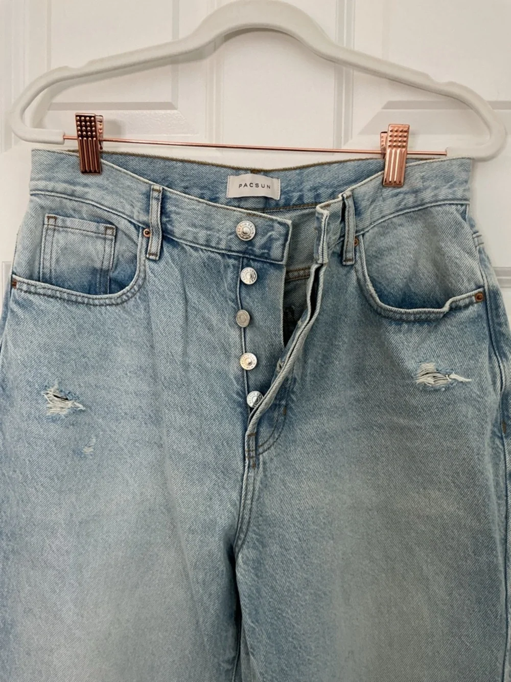 PacSun Light Wash High Rise Distressed Straight Jeans Chic Denim - Picture 11 of 11